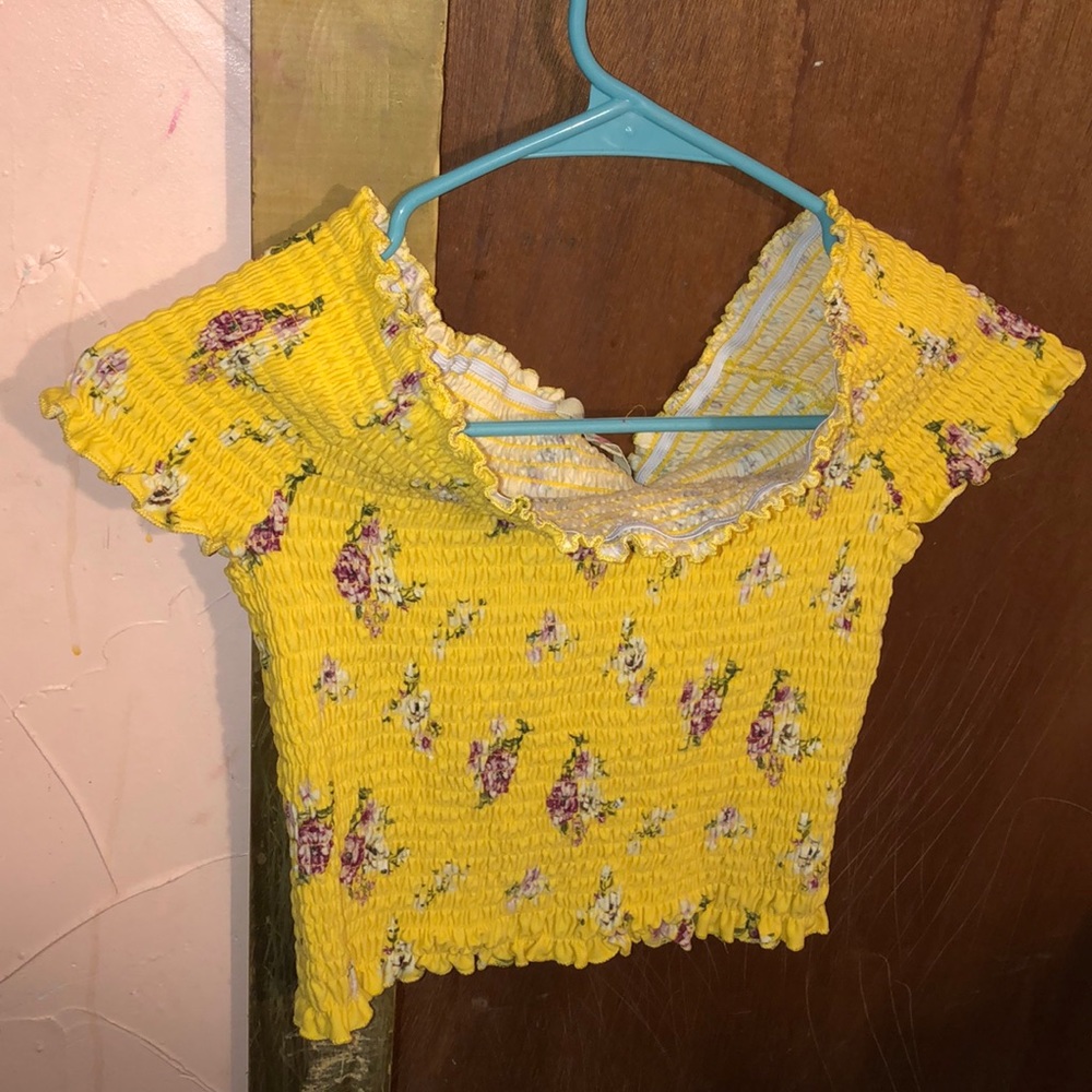 Yellow off the shoulder crop top